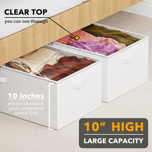 SpaceAid 2 Pack 10" High Under Bed Storage Containers, Large Underbed Storage Organizer Bins with Lids for Bedroom, Dorm, Clothes, Closet Organization, Bed Sheets and Blankets (Gray)