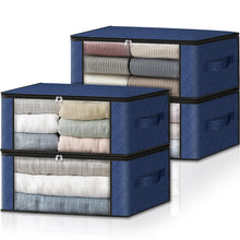 Load image into Gallery viewer, HomeHacks Storage 3-Pack Clothes Organizer Storage Bags Foldable Storage Box with Large Clear Window Sturdy Handles for Closet, Dorm, Pillows, Bedding, Clothes, Blankets, 35L, Gray