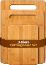 Load image into Gallery viewer, Bamboo Cutting Board Set &amp; Food Grade Mineral Oil – 3-Piece Wooden Cutting Boards for Kitchen, Butcher Block, Cheese Boards &amp; Utensils – Knife-Friendly, Durable, Eco-Friendly, Easy to Clean &amp; Maintain