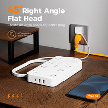 Load image into Gallery viewer, Power Strip Surge Protector, TESSAN Flat Plug Extension Cord with 8 Outlets 3 USB Charger(1 USB C), 1080 Joules Protection, Wall Mountable Charging Station for Home Office School Dorm Room Essentials