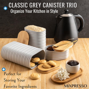 Mixpresso 3 Pcs Olive Green Canisters Sets For The Kitchen, Airtight Plastic Canister With Bamboo Lid, Coffee And Sugar Canister Set, Decorative Sugar Container, Kitchen Decor For Counter
