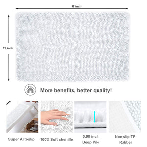 Secura Bathroom Rugs, 47 x 28 Inches, Extra Soft & Thick, Absorbent Water Bath Mat, Machine Washable Non-Slip Bath Mats for Bathroom, Shower, and Tub, Home Decor Accessories (Gray)