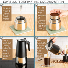 Load image into Gallery viewer, Mixpresso 9 Cup Greca Stovetop Espresso Maker 450ml/15oz, Moka Pot with Coffee Percolator Design, Stainless Steel Stove Top Coffee Maker for Camping or Home Use, Italian Coffee Maker Stovetop