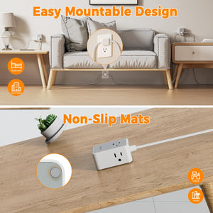 Small Flat Plug Power Strip, TESSAN Ultra Thin Extension Cord with 3 USB Wall Charger (1 USB C), 3 Outlets Mini Charging Station, 5 ft Slim Plug for Cruise Travel Office School Dorm Room Essentials