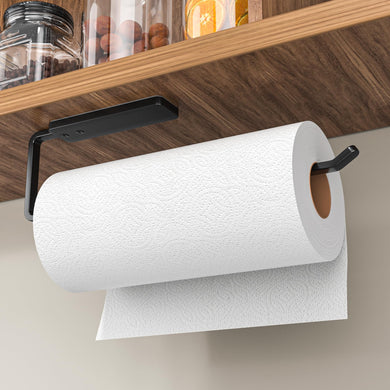 Paper Towel Holder Under Cabinet - Wall Mounted Paper Towel Holder No Drilling, Adhesive Under Cabinet Roll Holder, Black Kitchen Towel Holder, 31 x 8 x 3.5 cm, Aluminum, Black