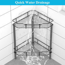Load image into Gallery viewer, 4 Tier Floor Standing Corner Shower Caddy Organizer Shelf with Hooks, Bathroom Shelves Stand Rack, Black