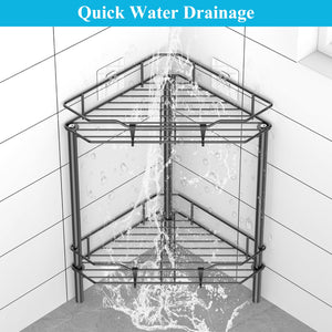 4 Tier Floor Standing Corner Shower Caddy Organizer Shelf with Hooks, Bathroom Shelves Stand Rack, Black