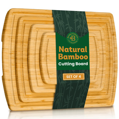 Wood Cutting Board - 3 Piece Bamboo Cutting Board Set, Wooden Cutting Boards for Kitchen with Deep Juice Groove, Side Handles - Wood Chopping Boards for Meal Prep, Meat, Vegetables, Cheese Charcuterie