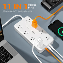 Load image into Gallery viewer, Power Strip Surge Protector, TESSAN Flat Plug Extension Cord with 8 Outlets 3 USB Charger(1 USB C), 1080 Joules Protection, Wall Mountable Charging Station for Home Office School Dorm Room Essentials