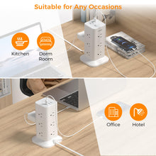 Load image into Gallery viewer, Tower Power Strip with 6 Feet Extension Cord, 8 Outlets 3 USB Chargers, 1700 Joules Surge Protection, Extension Cord with Multiple Outlets, 1875W, Office Supplies, Dorm Essentials, Charging Station
