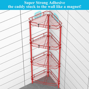 4 Tier Floor Standing Corner Shower Caddy Organizer Shelf with Hooks, Bathroom Shelves Stand Rack, Black