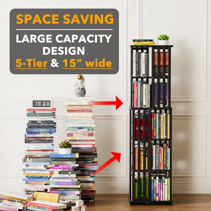 SpaceAid 6 Tier Rotating Bookshelf Tower, Bamboo Spinning Book Shelf, Revolving 360 Bookcase Storage Swivel Round Carousel, Vertical Rotate Turning Spiral Corner Organizer (6-Tier Walnut)