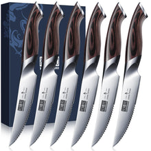 Load image into Gallery viewer, Steak Knives Set of 6, Ultra Sharp 4.5 Inch Serrated Steak Knife Set, Japanese High Carbon Steel Kitchen Steak Knives with Ergonomic Handle