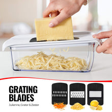 Load image into Gallery viewer, Mandoline Slicer for Kitchen, Fruit Cutter, Cheese Grater, Cucumber Slicer, Veggie Spiralizer, Food Cutter &amp; Kitchen Gadgets with Safety Glove (6 in 1, White)