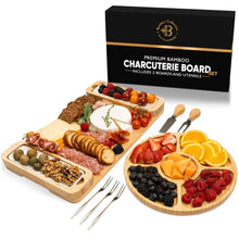 Load image into Gallery viewer, Bambüsi Charcuterie Board Gift Set - Cheese Board &amp; Serving Tray - Bamboo Charcuterie Boards - Gifts for Women - Housewarming Gifts for New Home, Mothers Day and Wedding Gifts for Couples 2025