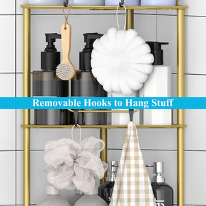 4 Tier Floor Standing Corner Shower Caddy Organizer Shelf with Hooks, Bathroom Shelves Stand Rack, Black
