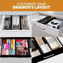 Load image into Gallery viewer, 4 Pack Drawer Dividers Bamboo 2.6&quot; High, 16-22&quot; Adjustable Drawer Organizers for Clothes, Expandable Dresser Separators in Bedroom/Bathroom/Kitchen/Office Organization and Storage (Natural)