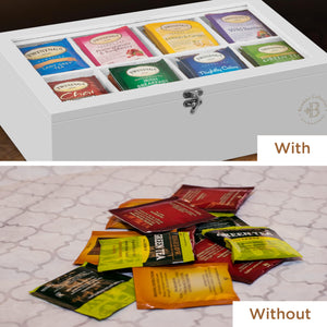 Bamboo Tea Bag Organizer Storage Box with Drawer & Acrylic Window - Magnetic Lid Keeps Contents Fresh - Ideal Mothers Day Gifts for Mom - Gift Caddy (Tea Not Included)
