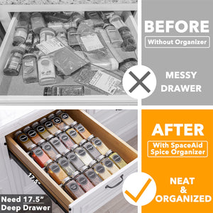 SpaceAid Spice Drawer Organizer with 28 Spice Jars, 386 Spice Labels, 4 Tier Seasoning Rack Tray Insert for Kitchen Drawers, 13" Wide x 17.5" Deep