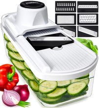 Load image into Gallery viewer, Mandoline Slicer for Kitchen, Fruit Cutter, Cheese Grater, Cucumber Slicer, Food Cutter &amp; Kitchen Gadgets (3 in 1, White)