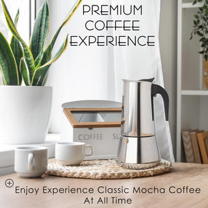 Mixpresso 9 Cup Greca Stovetop Espresso Maker 450ml/15oz, Moka Pot with Coffee Percolator Design, Stainless Steel Stove Top Coffee Maker for Camping or Home Use, Italian Coffee Maker Stovetop