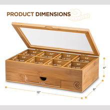 Load image into Gallery viewer, Bamboo Tea Bag Organizer Storage Box with Drawer &amp; Acrylic Window - Magnetic Lid Keeps Contents Fresh - Ideal Mothers Day Gifts for Mom - Gift Caddy (Tea Not Included)