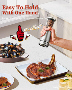 Electric Salt and Pepper Grinder, Stainless Steel Rechargeable Salt and Pepper Grinder Set with 4.5 oz Large Capacity, 1.8" Wide Mouth, Adjustable Coarseness, Ideal for Kitchen