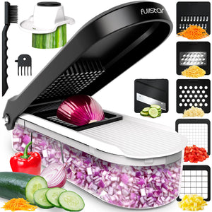 Fullstar Vegetable Chopper, Mandoline Slicer - Cheese Grater, Food Chopper with Container, Kitchen Gadgets, Home Essentials (6-in-1, White/Black)