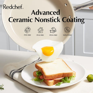 Redchef Ceramic Pots and Pans Set Non Stick, 15Pcs Kitchen Cookware Sets, Ceramic Non Stick Egg Pans, Nonstick Frying Pan Skillet, 8 Inch Cooking Pan Non Toxic, PFAS PFOA & PTFE Free
