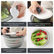Load image into Gallery viewer, Salad Spinner Lettuce Spinner, Wash, Spin &amp; Dry Salad Greens, Vegetable Washer Salad Dryer With Rotary Handle for Fruits &amp; Vegetables, High Efficiency Vegetable Spinner Kitchen Gadget 3Qt White
