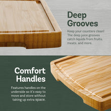 Load image into Gallery viewer, Wood Cutting Board - 3 Piece Bamboo Cutting Board Set, Wooden Cutting Boards for Kitchen with Deep Juice Groove, Side Handles - Wood Chopping Boards for Meal Prep, Meat, Vegetables, Cheese Charcuterie