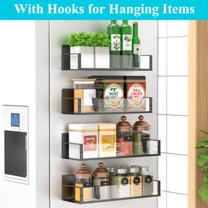 Metal 4 Pack Magnetic Spice Storage Rack Organizer for Refrigerator and Oven, Black Fridge Organizers and Storage