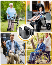 Load image into Gallery viewer, Universal Stroller Cup Holder with Mobile Phone Case, 2-in-1 Strollers Storage Rack, 360 Degrees Rotation Drink Holder for Bike, Pushchair, Wheelchair, Walker,Bicycle, Fits Most Cups