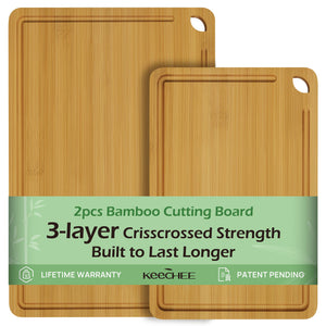 Bamboo Cutting Board, Durable Wood Cutting Boards for Kitchen with Deep Juice Grooves & Built-in Handles, Ideal Charcuterie & Chopping for Meat, Vegetables and Fruits Ideal Kitchen Gifts