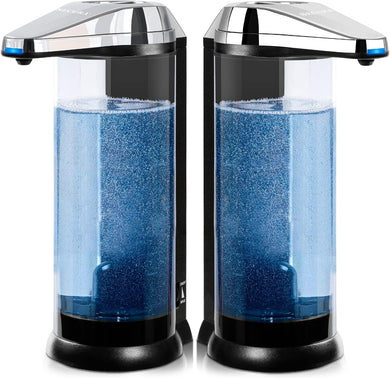 Secura 2 Pcs 17oz Touchless Battery Operated Automatic Liquid Soap Dispenser Set w/Adjustable Soap Dispensing Volume Control Dial, Suitable for Bathroom Countertop or Kitchen Sink (Chrome)