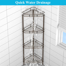 Load image into Gallery viewer, 4 Tier Floor Standing Corner Shower Caddy Organizer Shelf with Hooks, Bathroom Shelves Stand Rack, Black