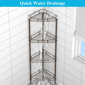 4 Tier Floor Standing Corner Shower Caddy Organizer Shelf with Hooks, Bathroom Shelves Stand Rack, Black