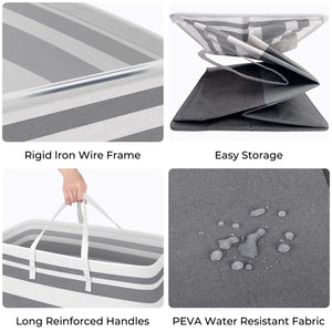 HomeHacks 2 Pack Large Laundry Baskets, Waterproof, Freestanding Laundry Hampers, Collapsible Clothes Hamper with Reinforced Handles in Laundry Room, College Dorm, Bathroom, Bedroom (Grey, 75Lx2)
