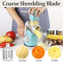 Load image into Gallery viewer, Rotary Cheese Grater Hand Crank Cheese Shredder for Fresh Cheese, Vegetable, Nuts,Non-slip Suction Base, Free Cleaning Brush Three Blades, Black