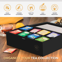 Load image into Gallery viewer, Bamboo Tea Bag Organizer Storage Box with Drawer &amp; Acrylic Window - Magnetic Lid Keeps Contents Fresh - Ideal Mothers Day Gifts for Mom - Gift Caddy (Tea Not Included)
