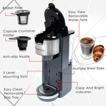 Load image into Gallery viewer, Mixpresso Single Serve Coffee Brewer K-Cup Pods Compatible &amp; Ground Coffee, 30 oz Compact Coffee Maker Single Serve With 5 Brew Sizes Up To 14 Oz, Fits Travel Mug, Adjustable Drip Tray, Black