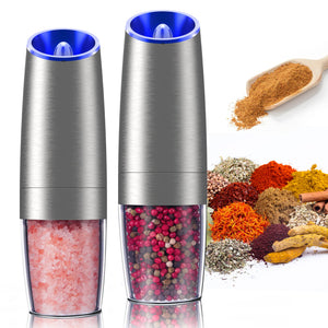 Automatic Eletric Salt and Pepper Grinder Shakers Set, Battery Operated, Must Haves from TikTok, Silver, 2 Pack
