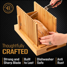 Load image into Gallery viewer, Bambüsi Bread Knife for Homemade Bread Sourdough - Long 10&quot; Serrated Stainless Steel Cutter with 6&quot; Non-Slip Handle - Sourdough Cutter for Slicing Artisan Loaves, Cake, Pastries, and Fruits