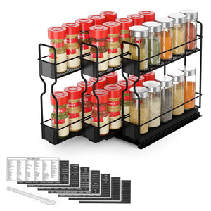 SpaceAid Pull Out Spice Rack Organizer for Cabinet, Heavy Duty Slide Out Seasoning Kitchen Organizer, Cabinet Organizer, with Labels, 5.2" W x10.75 D x10 H, 2 Drawers 2-Tier