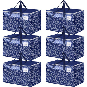 HomeHacks Moving Bags, Extra Large Size Moving Boxes, Heavy Duty Luggage Bags with Smooth Zipper and Sturdy Handles, Large Capacity & Easy Loading Storage Totes for Space Saver 88L, 6-Pack, Blue