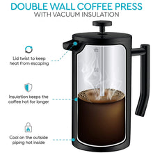Load image into Gallery viewer, Belwares French Press Coffee Maker 50 OZ - Large Insulated Stainless Steel 304 Coffee Press with Double Wall &amp; 4-Level Filtration System (Black - 1.5L)