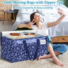 Load image into Gallery viewer, HomeHacks Moving Bags, Extra Large Size Moving Boxes, Heavy Duty Luggage Bags with Smooth Zipper and Sturdy Handles, Large Capacity &amp; Easy Loading Storage Totes for Space Saver 88L, 6-Pack, Blue
