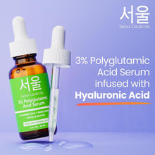 Load image into Gallery viewer, SeoulCeuticals Organic Polyglutamic Acid Serum - Korean Skin Care + Hyaluronic Acid + Centella Asiatica - K Beauty Anti Aging - Healthy Glowing Skin 1oz