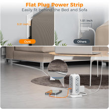 Load image into Gallery viewer, Tower Power Strip Flat Plug with 11 Outlets 3 USB (1 USB C), TESSAN Surge Protector Tower 1625W/13A,1050J Protection, 6 Feet Extension Cord with Multiple Outlets, Office Desk Supplies, Dorm Essentials