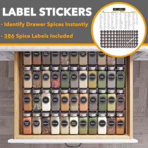 SpaceAid Spice Drawer Organizer with 28 Spice Jars, 386 Spice Labels, 4 Tier Seasoning Rack Tray Insert for Kitchen Drawers, 13" Wide x 17.5" Deep